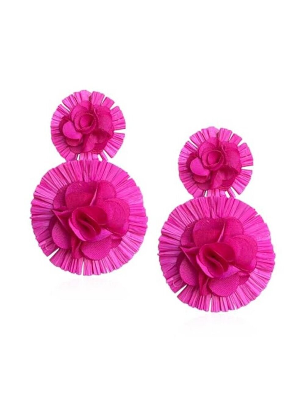 Statement Hot Pink Raffia Flower Earrings